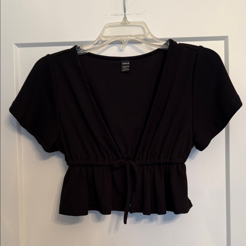 SHEIN Black Crop Top with Tie Detail